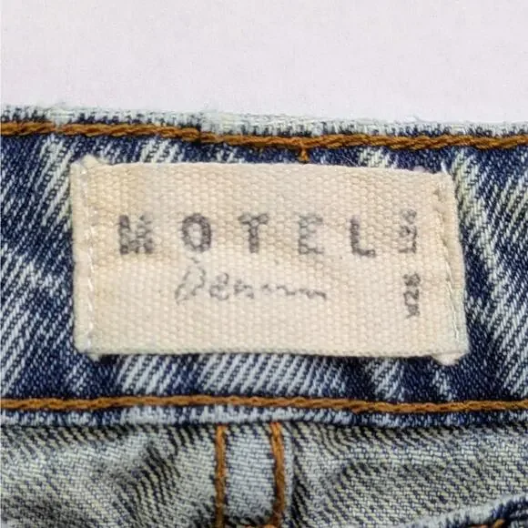 Motel Denim Jeans Womens W 28 L 34 Blue Wide Leg 100% Cotton Low Rise Rigid - Picture 2 of 11